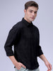Men's Black Relaxed Fit Solid Resort Wear Shirt