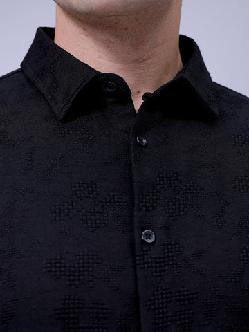 Men's Black Relaxed Fit Solid Resort Wear Shirt