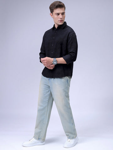 Men's Black Relaxed Fit Solid Resort Wear Shirt