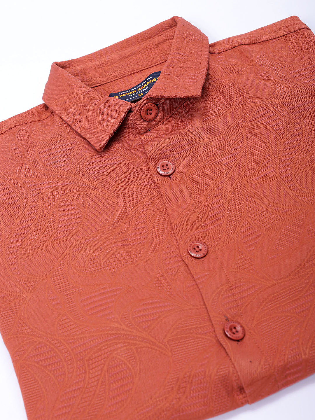 Men's Rust Relaxed Fit Solid Resortwear Textured Shirt