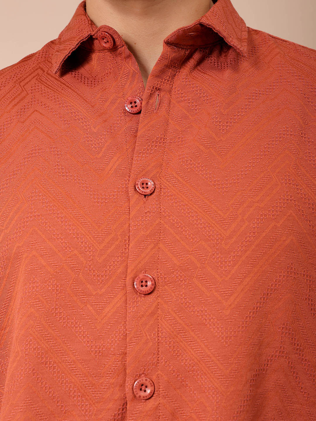 Men's Rust Relaxed Fit Solid Resortwear Textured Shirt