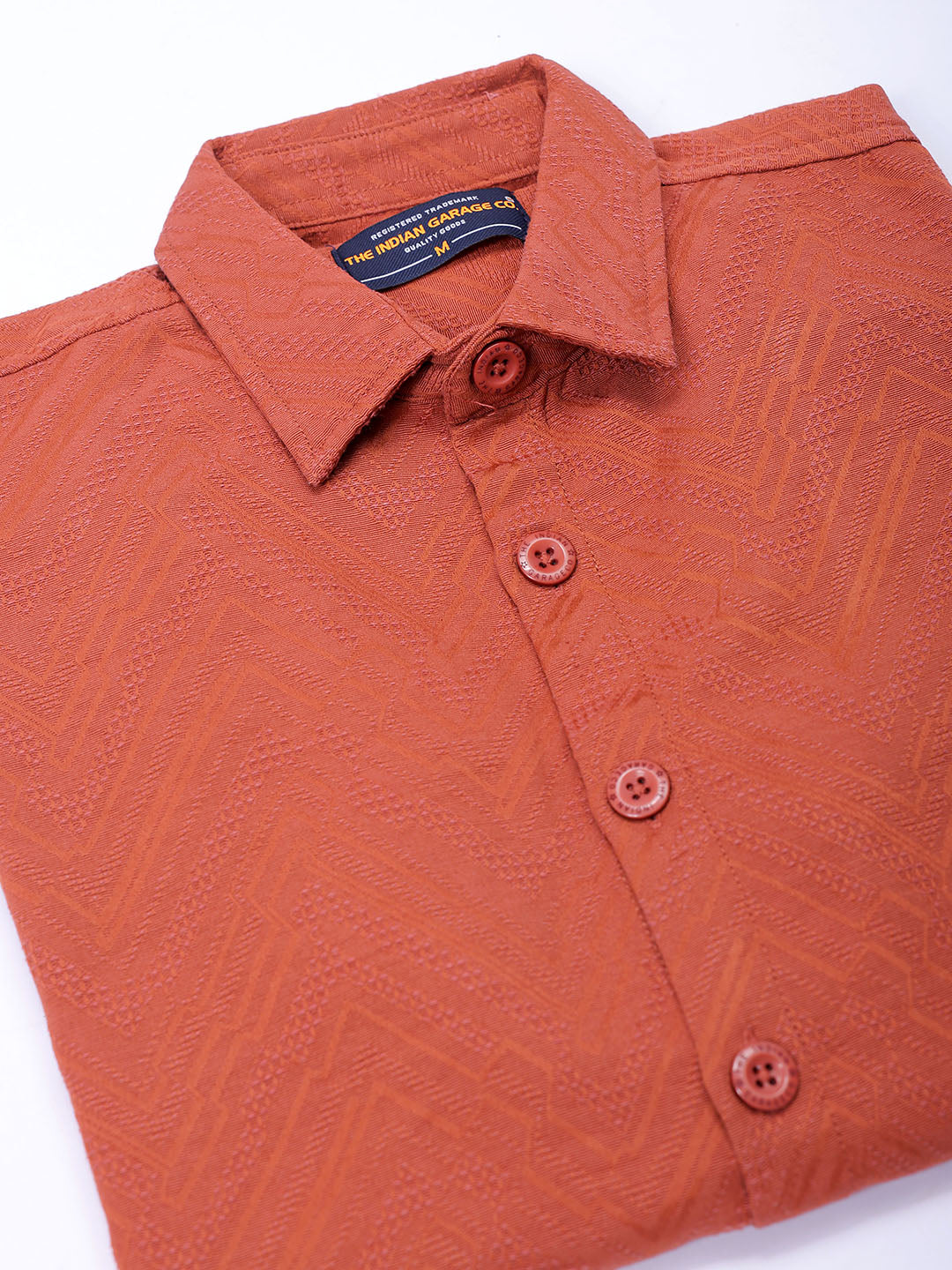 Men's Rust Relaxed Fit Solid Resortwear Textured Shirt