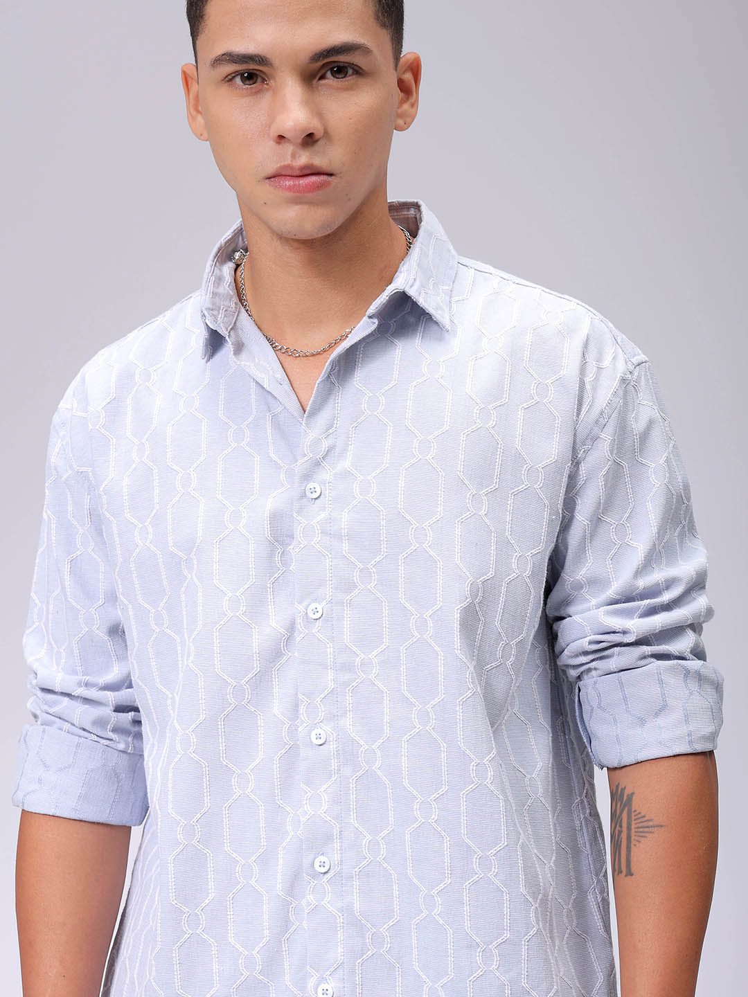 Men's Blue Relaxed Fit Textured Resortwear Shirt