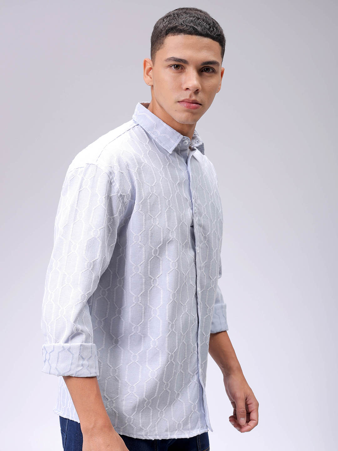 Men's Blue Relaxed Fit Textured Resortwear Shirt