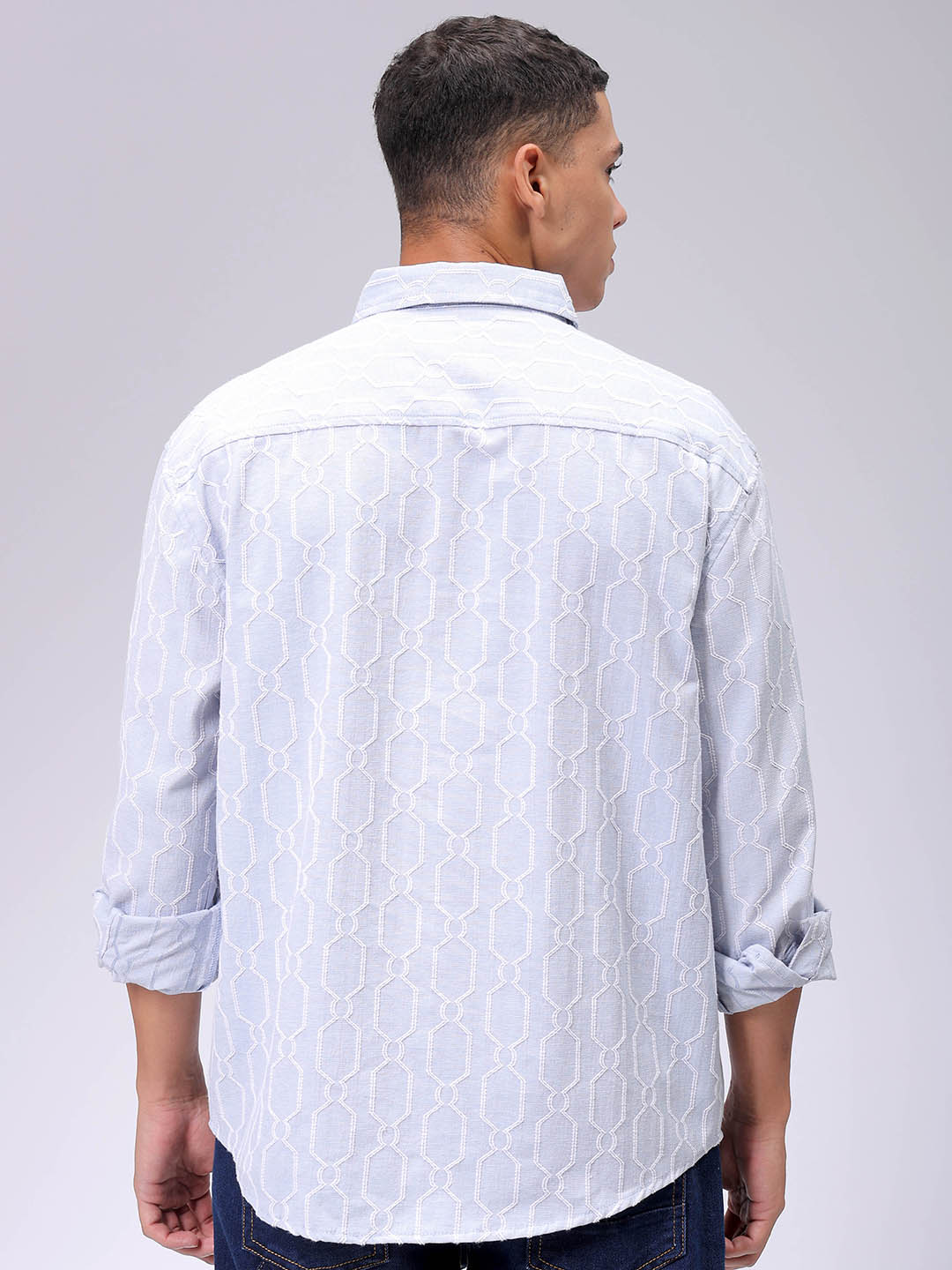 Men's Blue Relaxed Fit Textured Resortwear Shirt