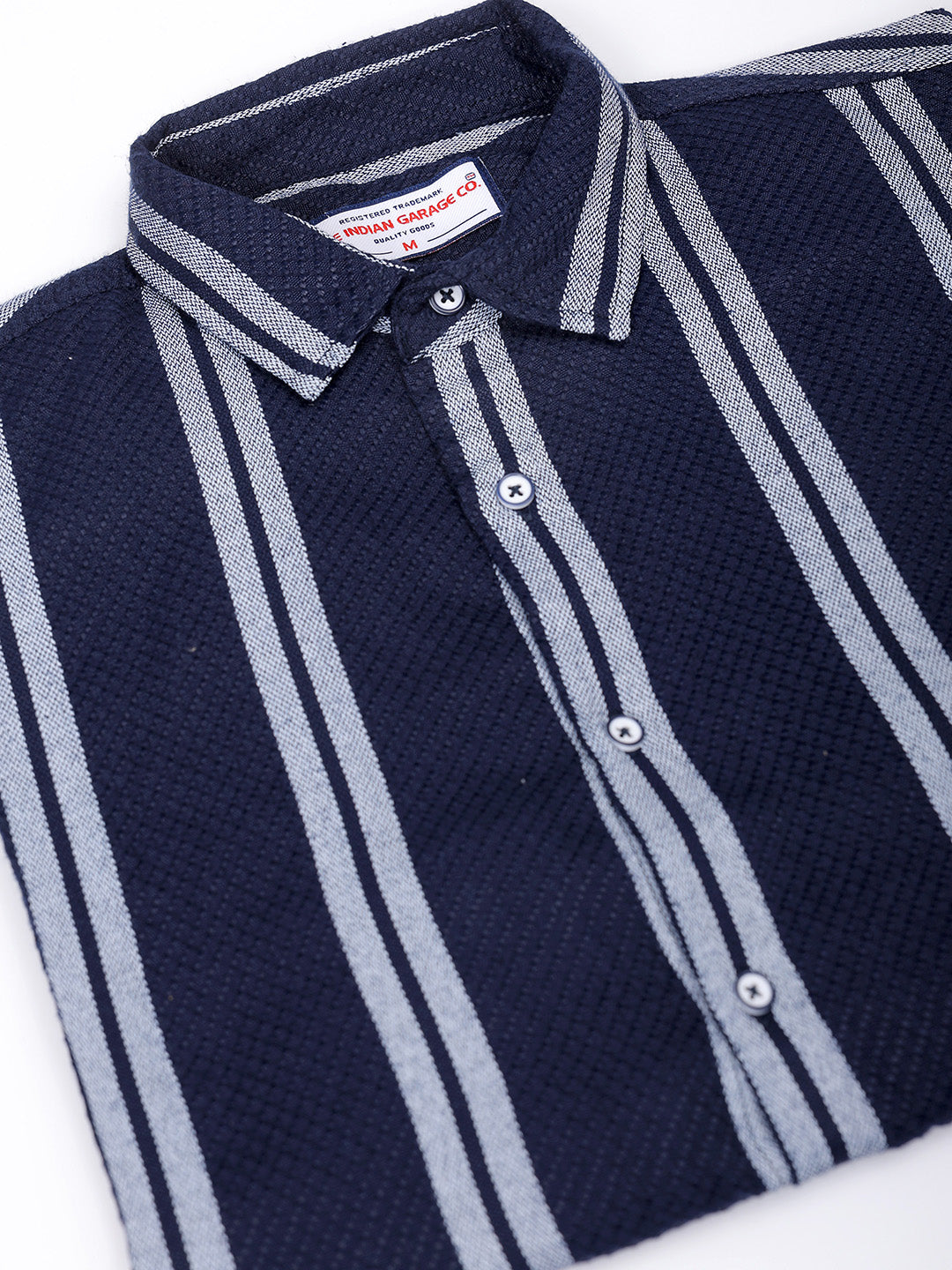 Men's Navy Blue Relaxed Fit Striped Resortwear Shirt