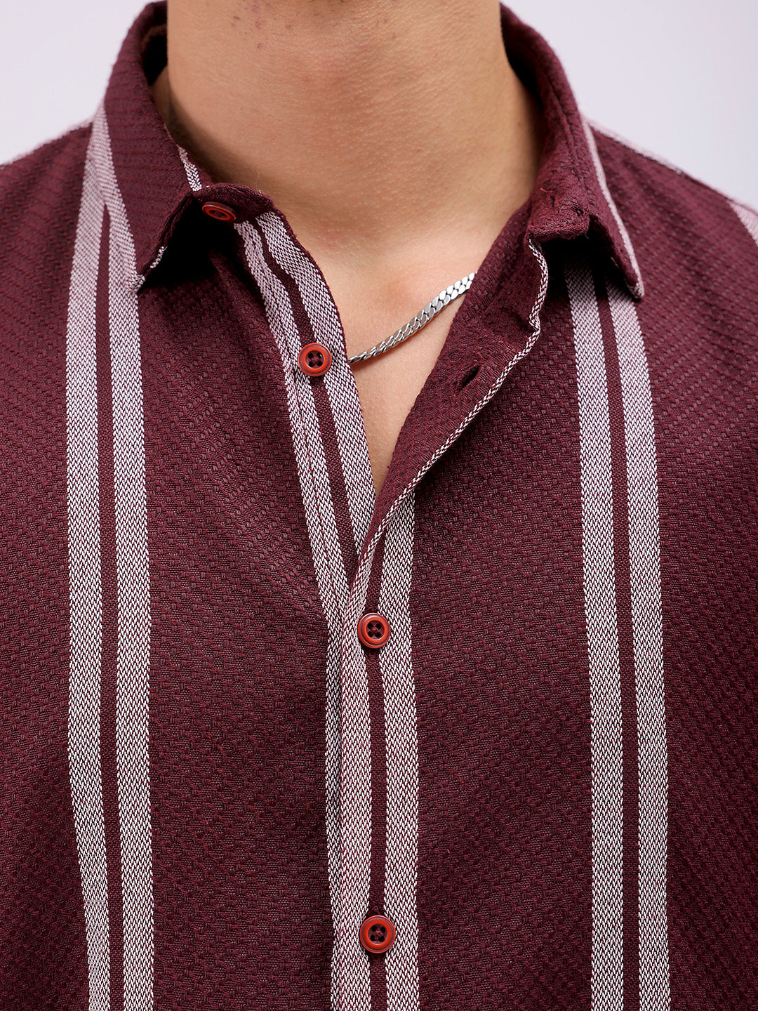 Men's Maroon Relaxed Fit Striped Resortwear Shirt