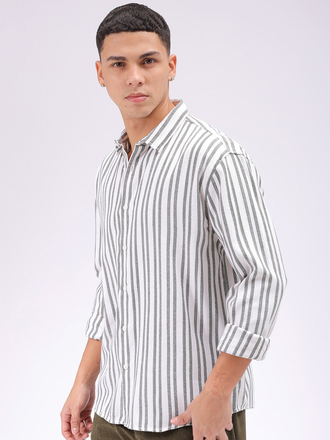 Men's Green Relaxed Fit Striped Resortwear Shirt