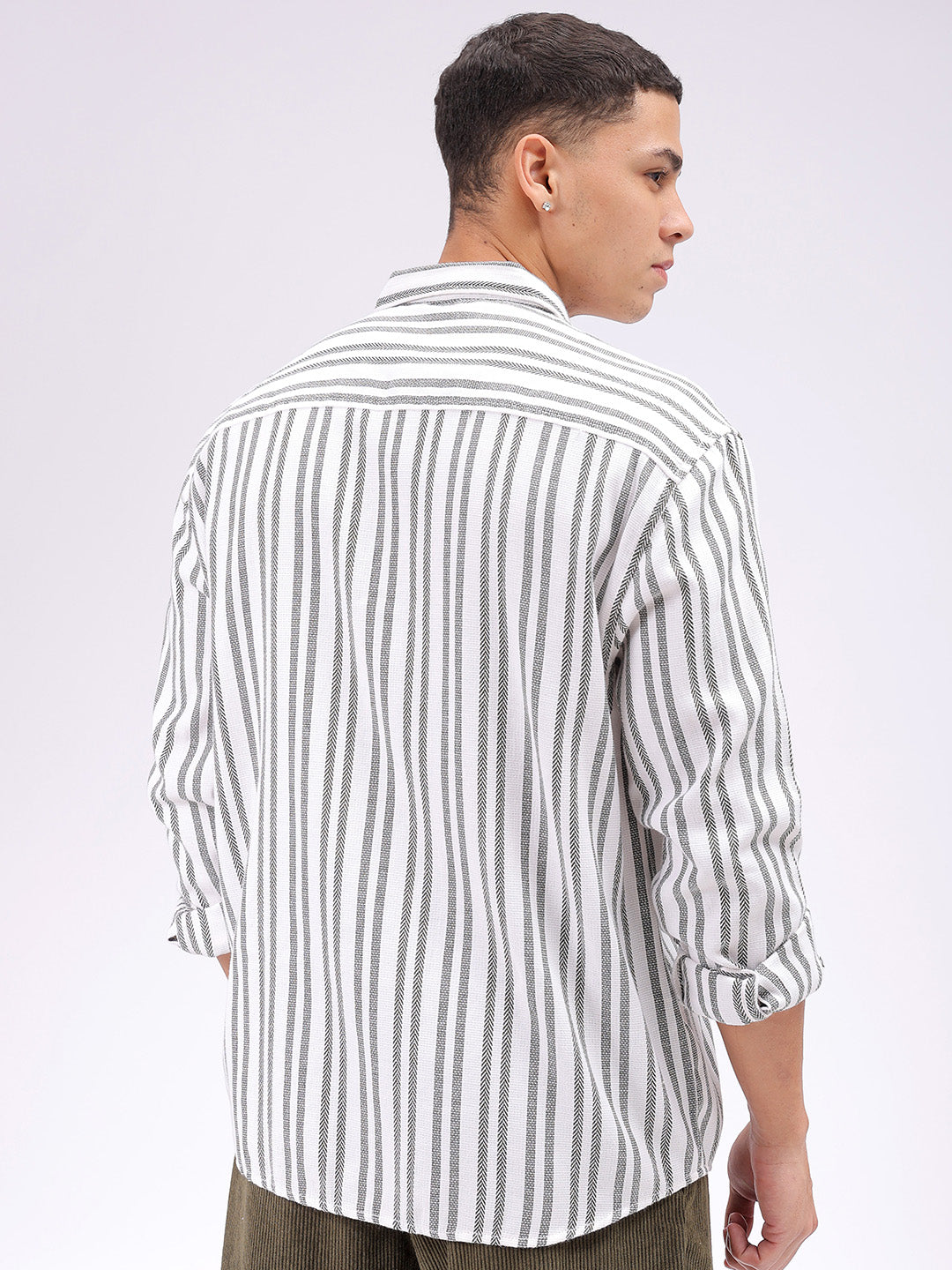 Men's Green Relaxed Fit Striped Resortwear Shirt