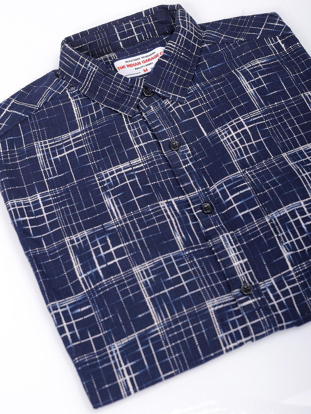 Men's Navy Blue Slim Fit Checked Casual Shirt