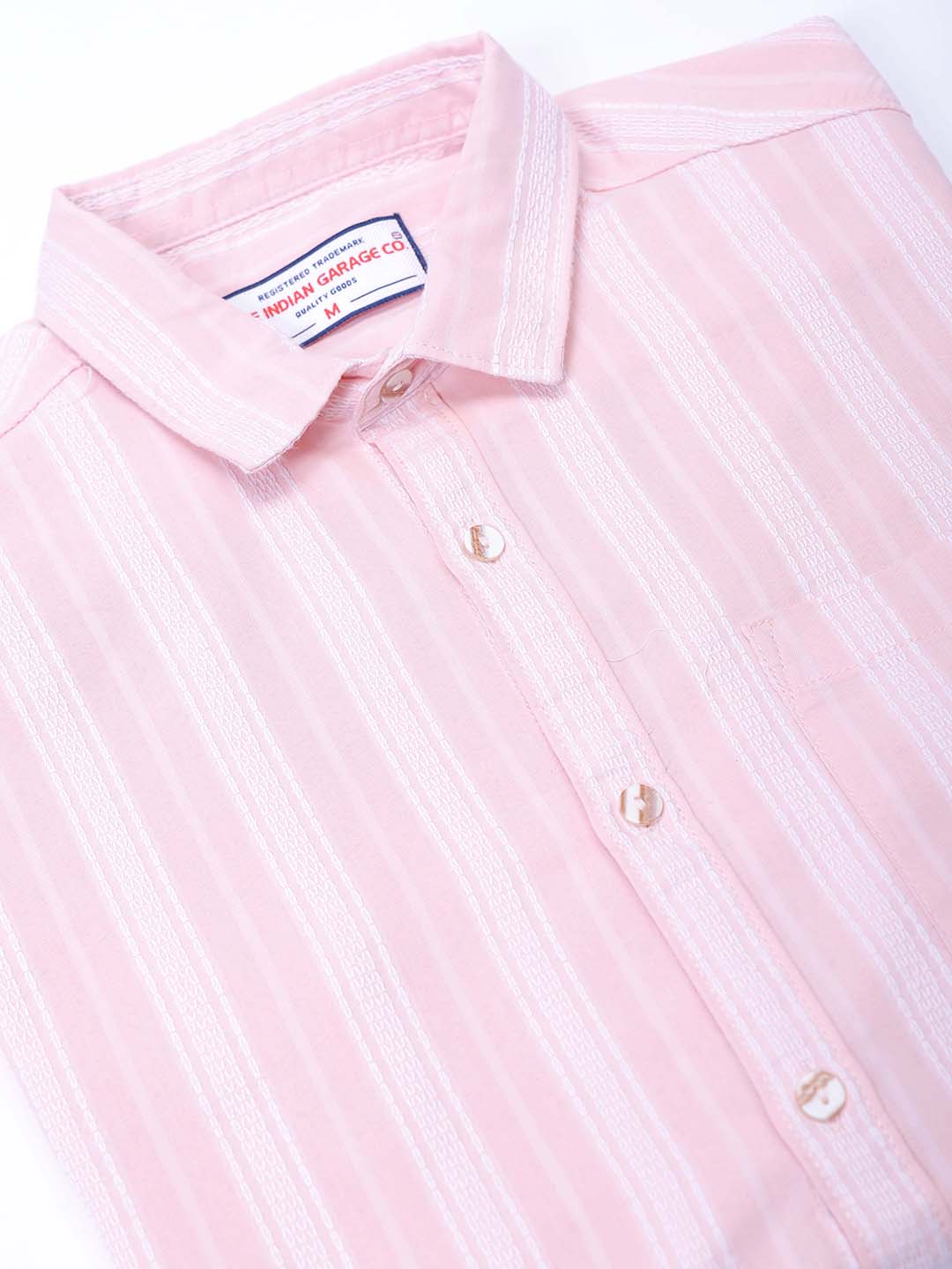 Men's Pink Slim Fit Striped Casual Shirt