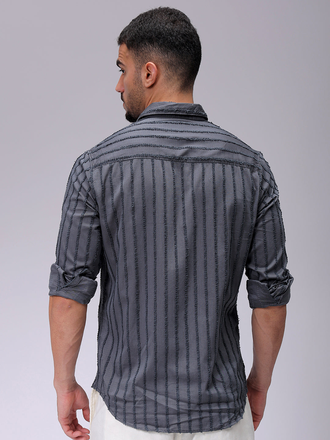 Men's Grey Slim Fit Textured Casual Shirt