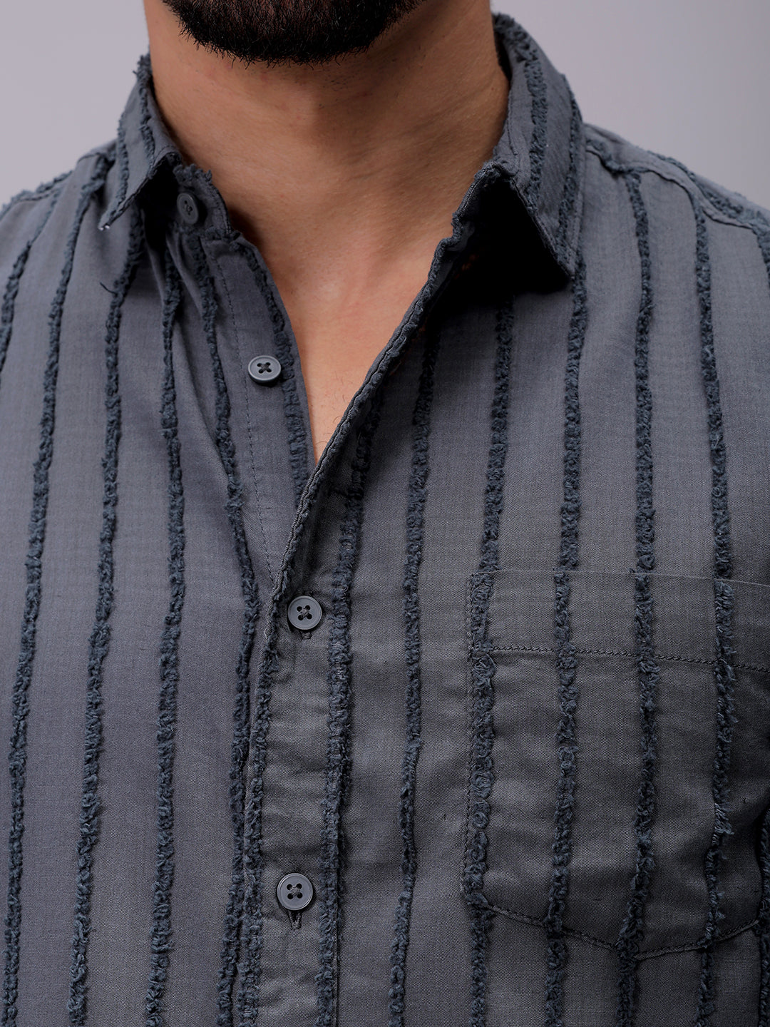Men's Grey Slim Fit Textured Casual Shirt