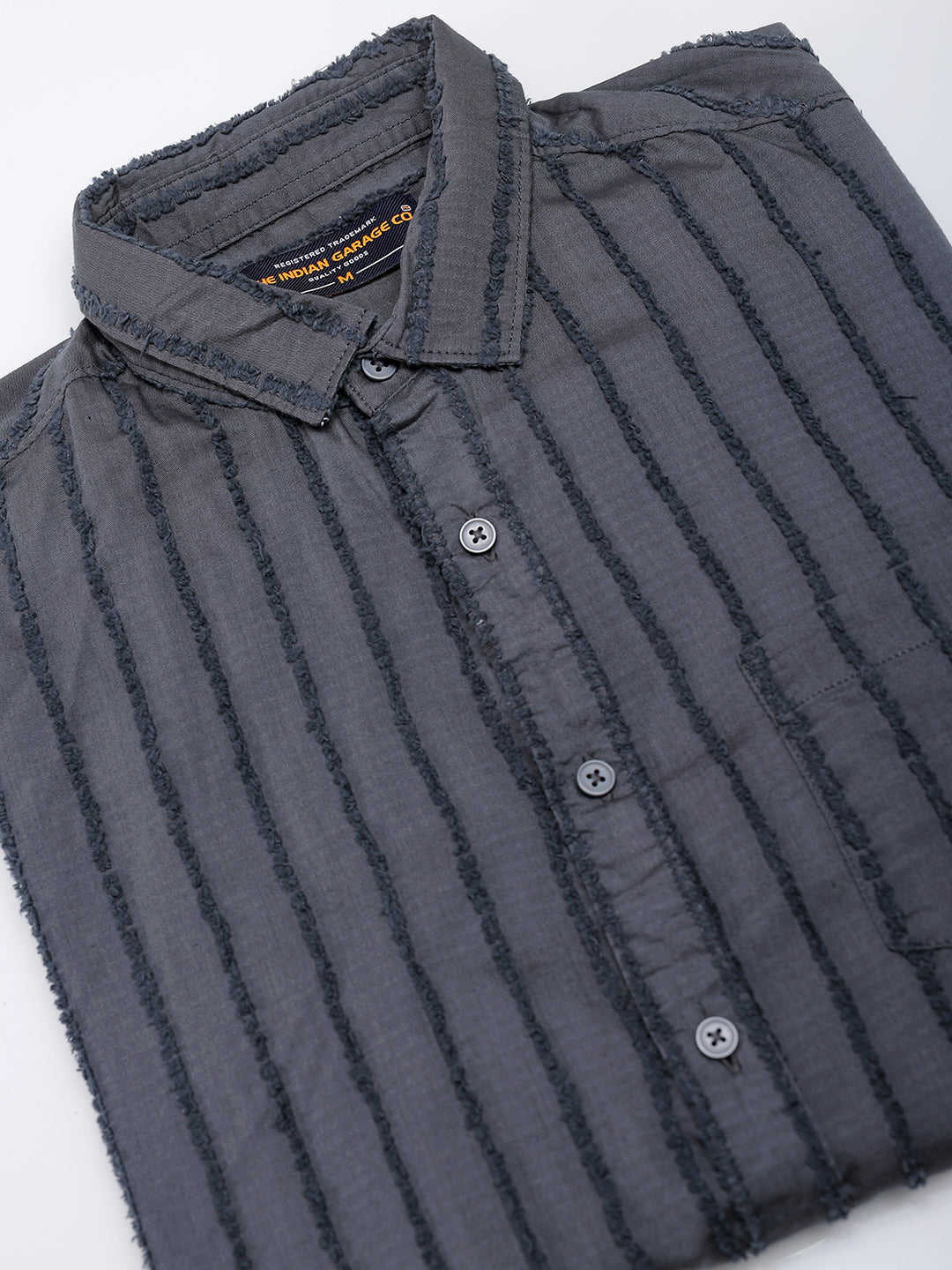 Men's Grey Slim Fit Textured Casual Shirt