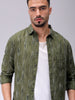 Men's Olive Slim Fit Striped Casual Shirt