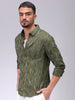 Men's Olive Slim Fit Striped Casual Shirt