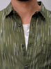 Men's Olive Slim Fit Striped Casual Shirt