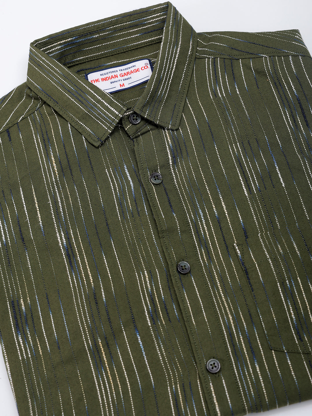 Men's Olive Slim Fit Striped Casual Shirt
