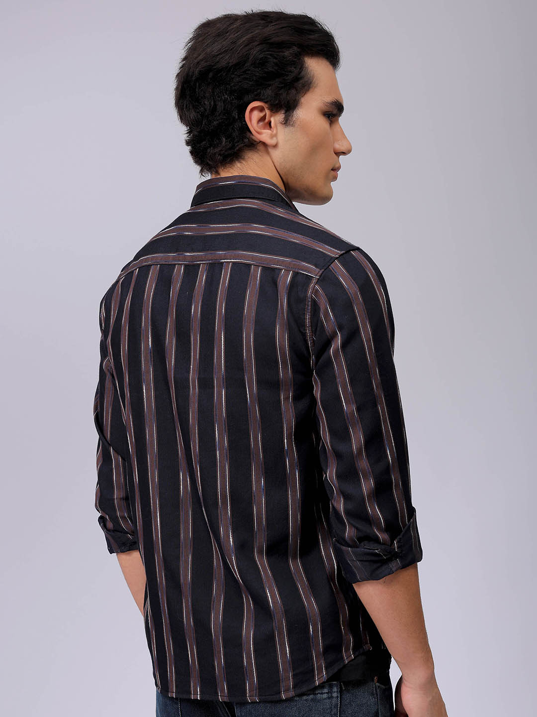 Men's Brown Slim Fit Striped Casual Shirt