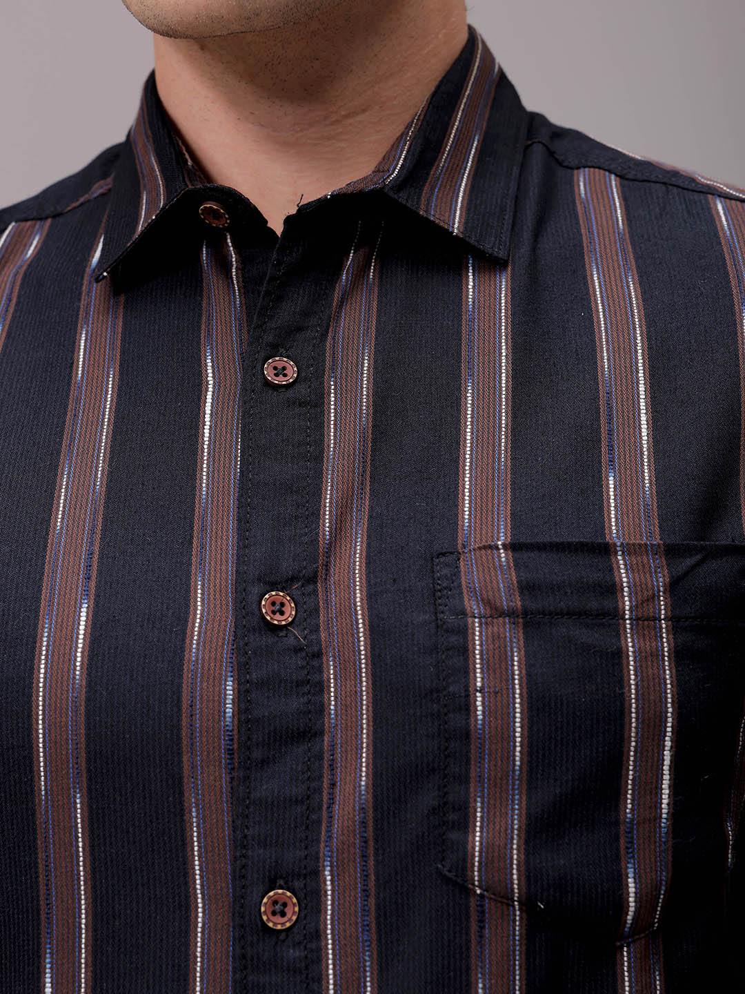 Men's Brown Slim Fit Striped Casual Shirt