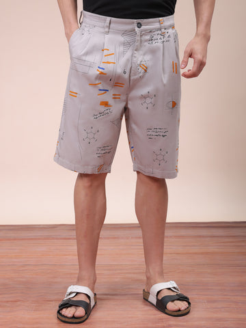 Men's Purple Relaxed Fit Face Print Shorts