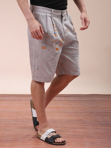 Men's Purple Relaxed Fit Face Print Shorts
