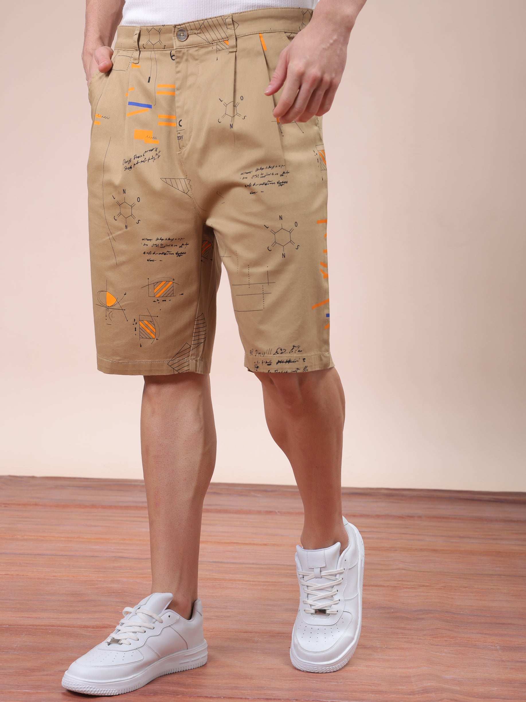 Men's Beige Relaxed Fit Face Print Shorts