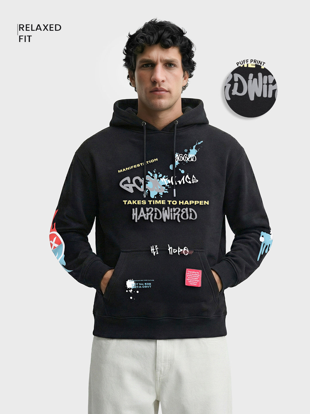 Men's Black Oversized Fit Printed Street Sweatshirt