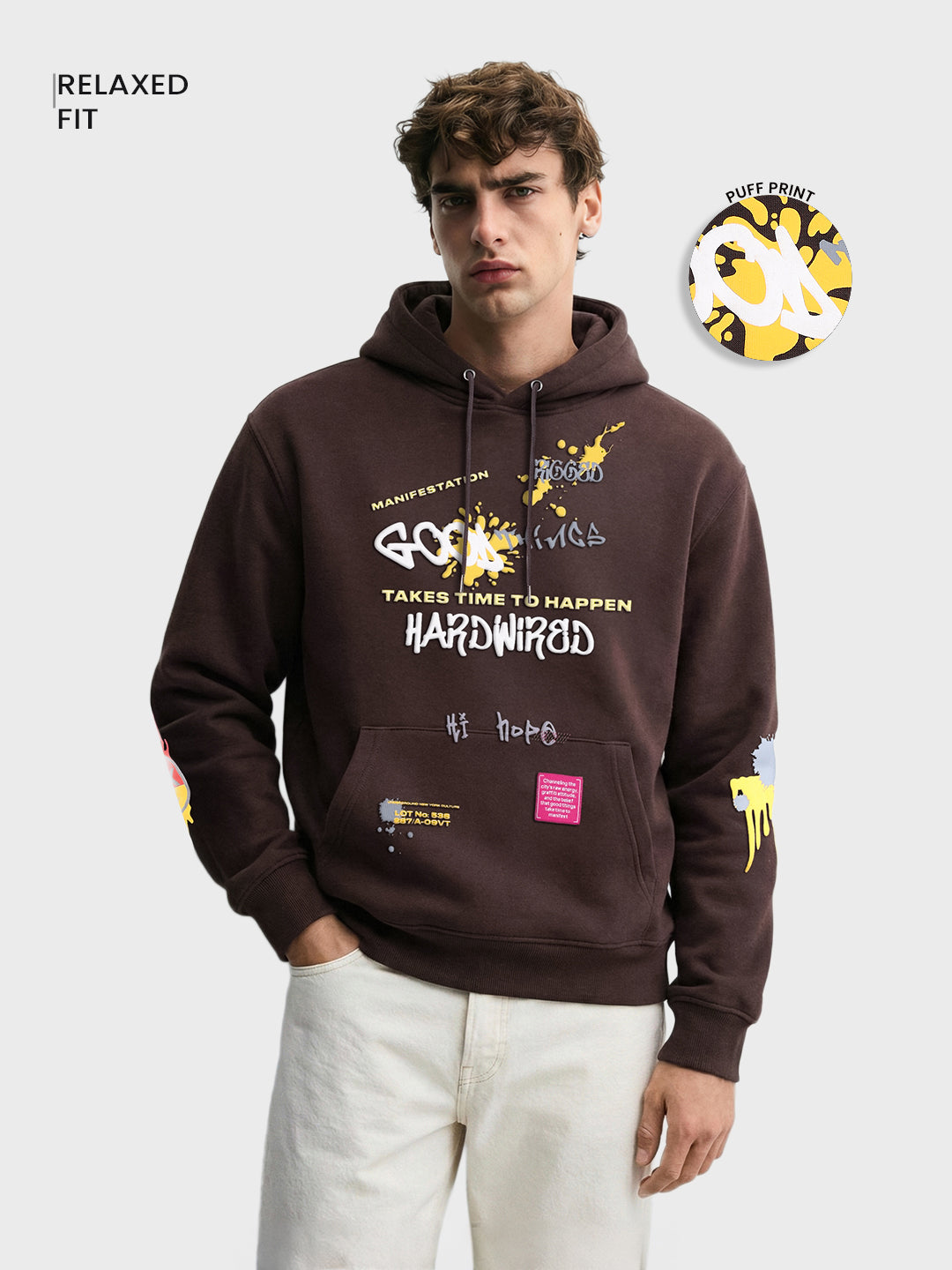 Men's Brown Oversized Fit Printed Street Sweatshirt