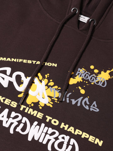 Men's Brown Oversized Fit Printed Street Sweatshirt