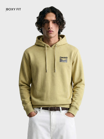 Men's Olive Boxy Fit Graphic Printed Casual Sweatshirt