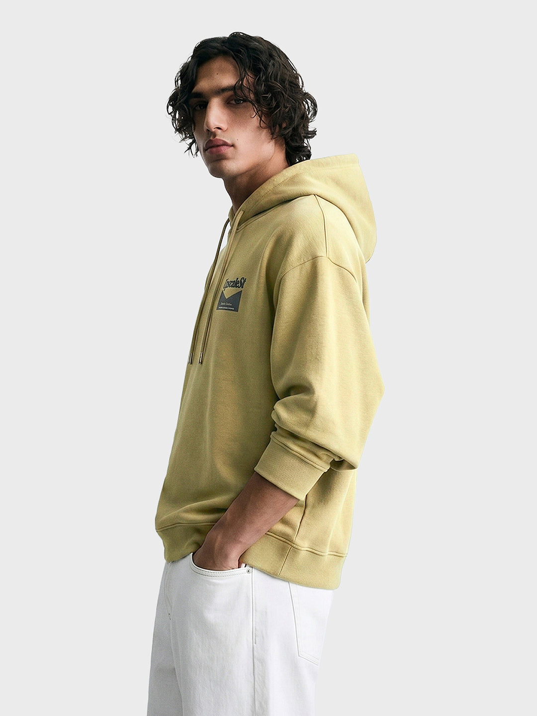 Men's Olive Boxy Fit Graphic Printed Casual Sweatshirt