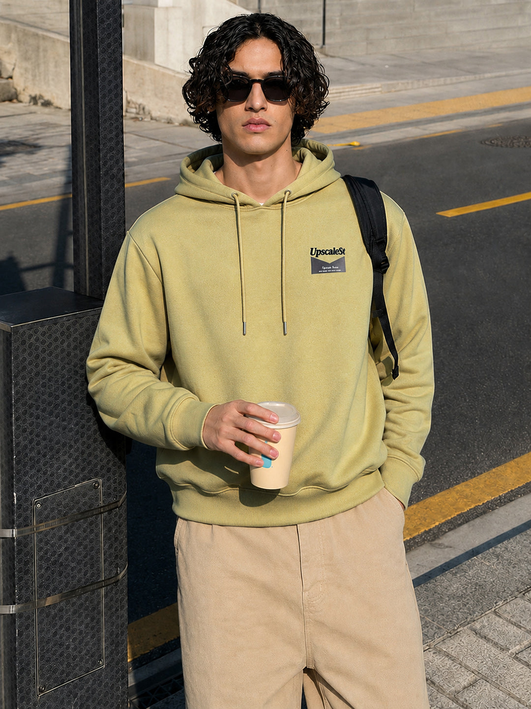Men's Olive Boxy Fit Graphic Printed Casual Sweatshirt