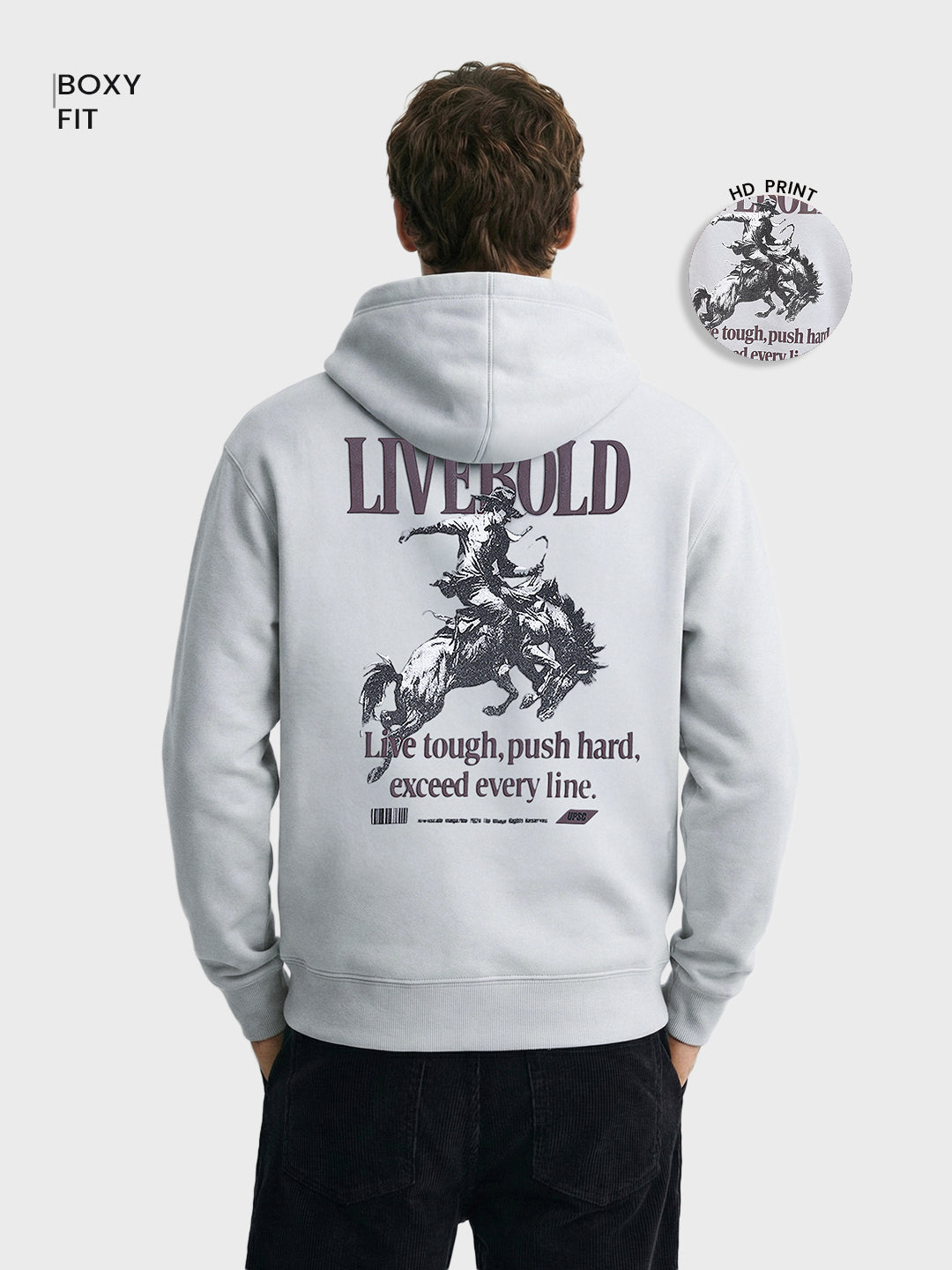 Men's Grey Boxy Fit Graphic Printed Casual Sweatshirt