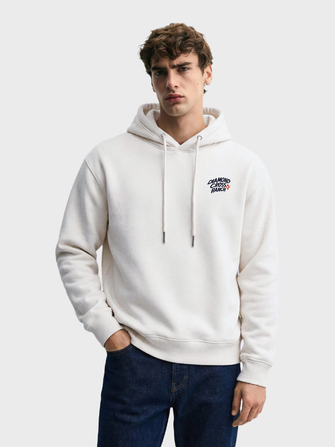 Men's White Boxy Fit Graphic Printed Casual Sweatshirt