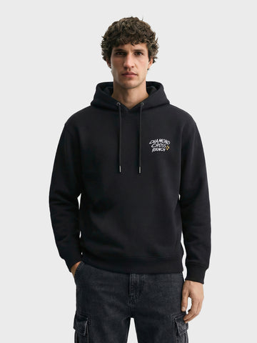 Men's Black Boxy Fit Graphic Printed Casual Sweatshirt