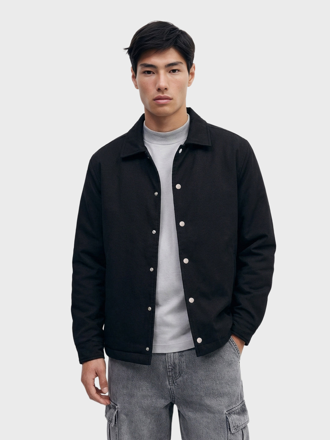 Men's Black Regular Fit Solid Casual Jacket