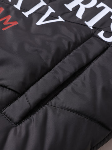Men's Black Regular Fit Printed Casual Biker Jacket
