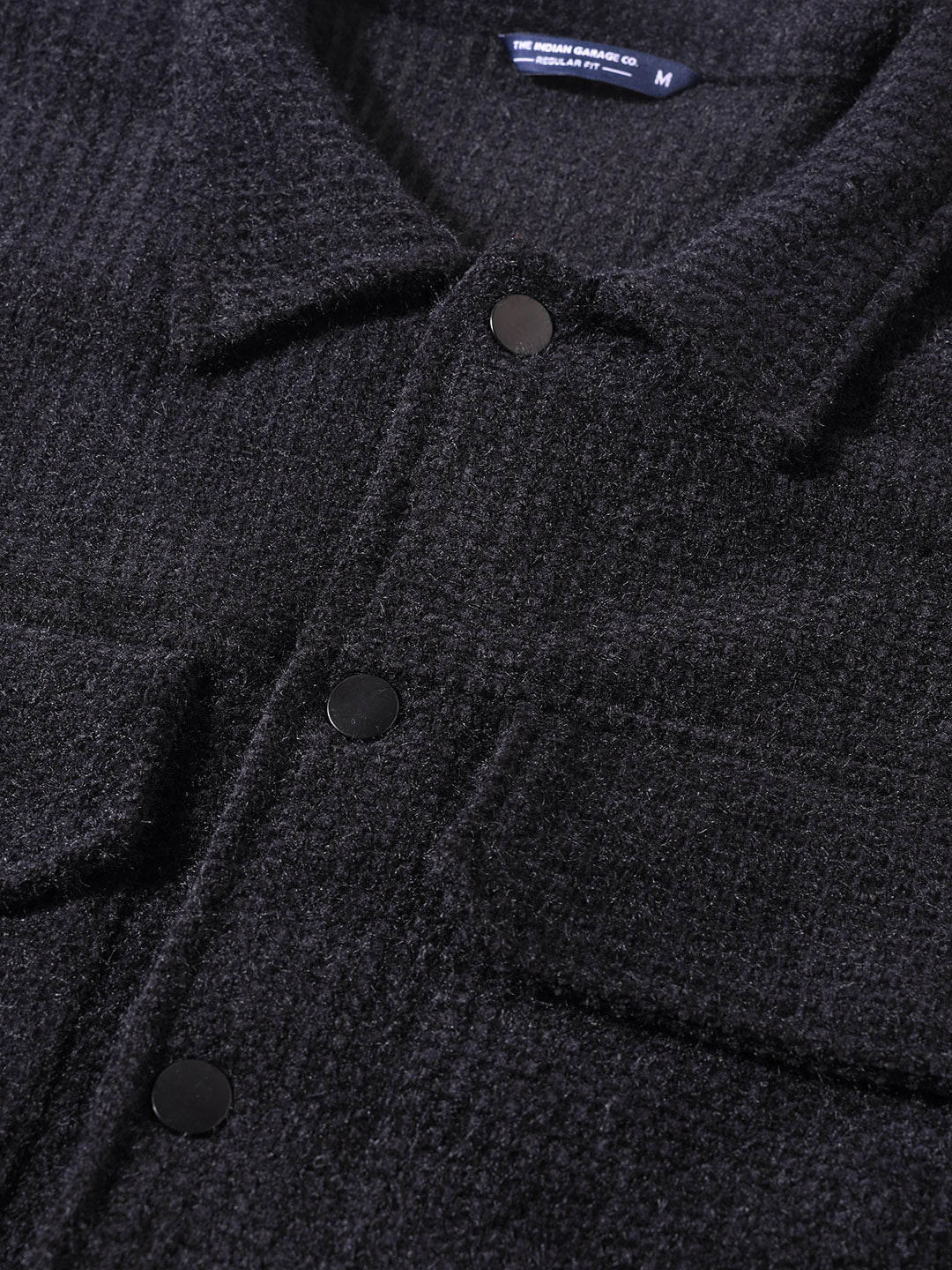 Men's Black Regular Fit Textured Casual Jacket