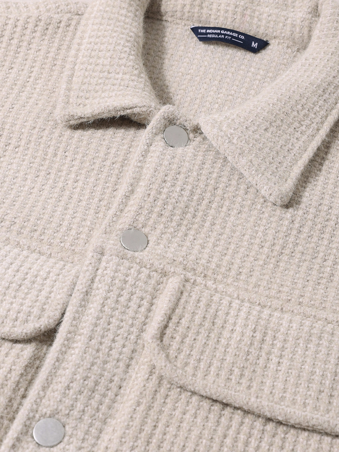 Men's Cream Regular Fit Textured Casual Jacket