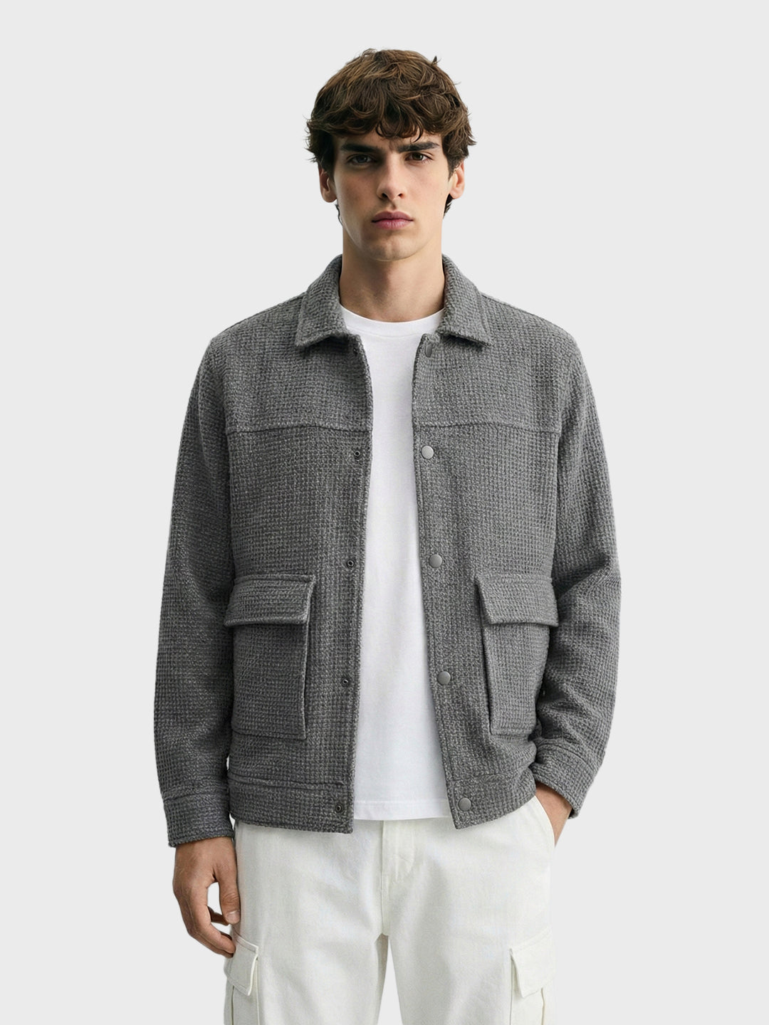 Men's Grey Regular Fit Solid Casual Jacket