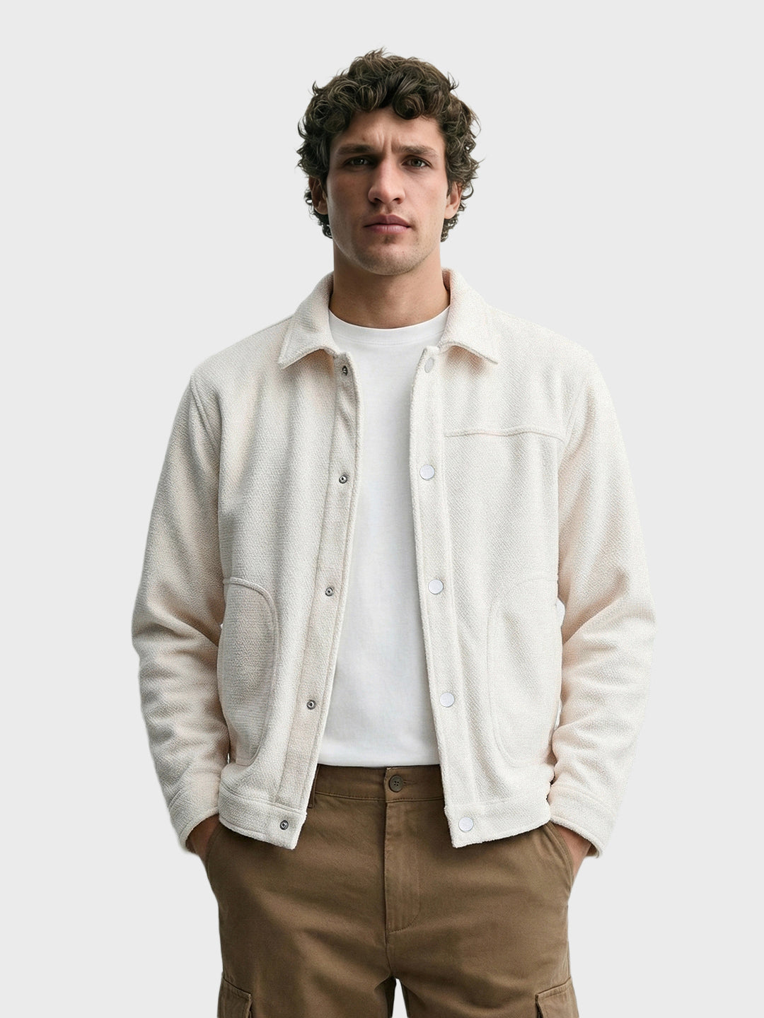 Men's White Regular Fit Solid Casual Jacket