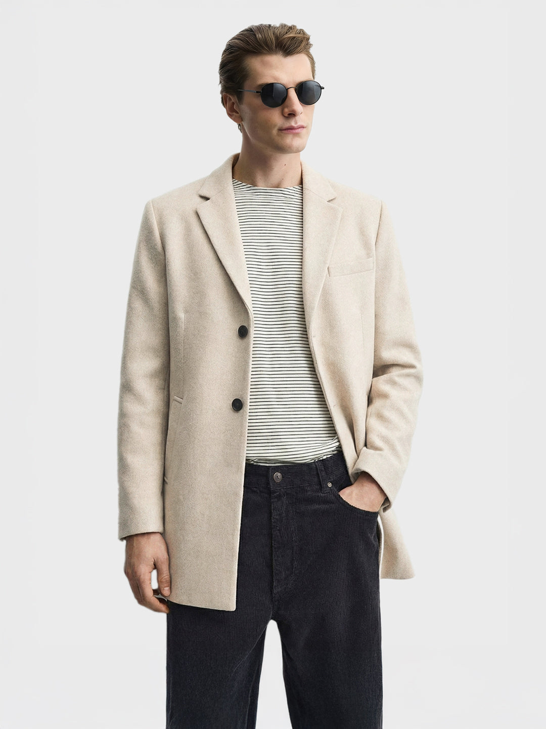 Men's Beige Regular Fit Solid Casual Jacket