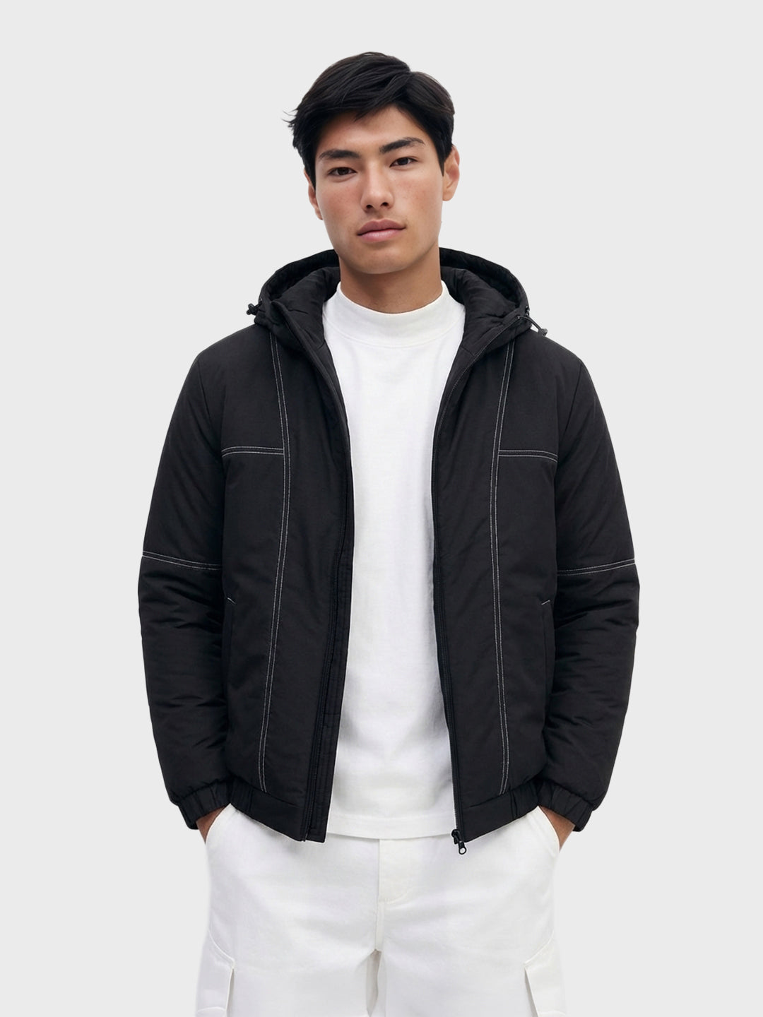 Men's Black Relaxed Fit Textured Retro Jacket