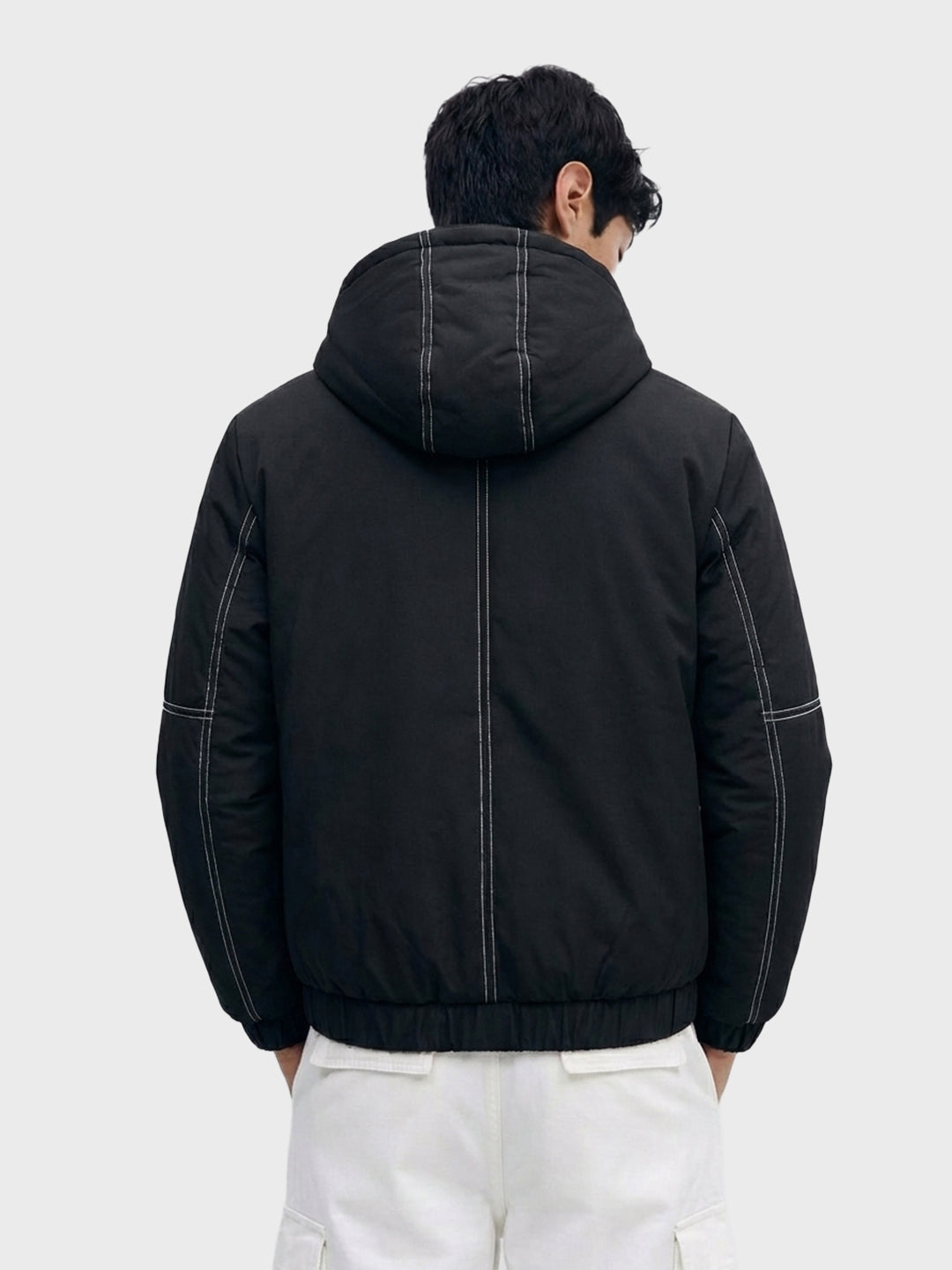 Men's Black Relaxed Fit Textured Retro Jacket