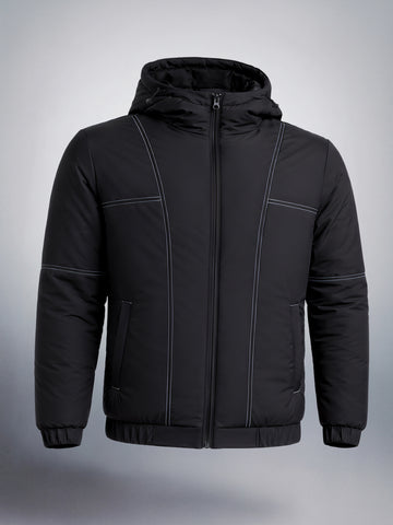 Men's Black Relaxed Fit Textured Retro Jacket