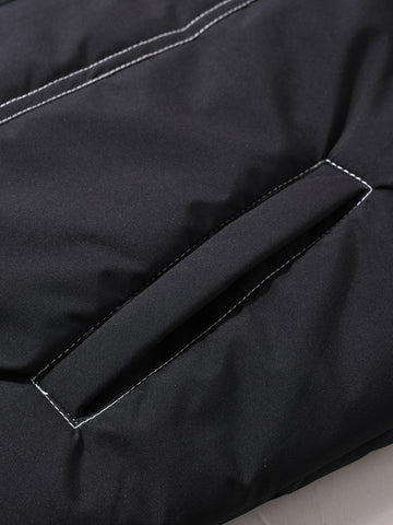 Men's Black Relaxed Fit Textured Retro Jacket