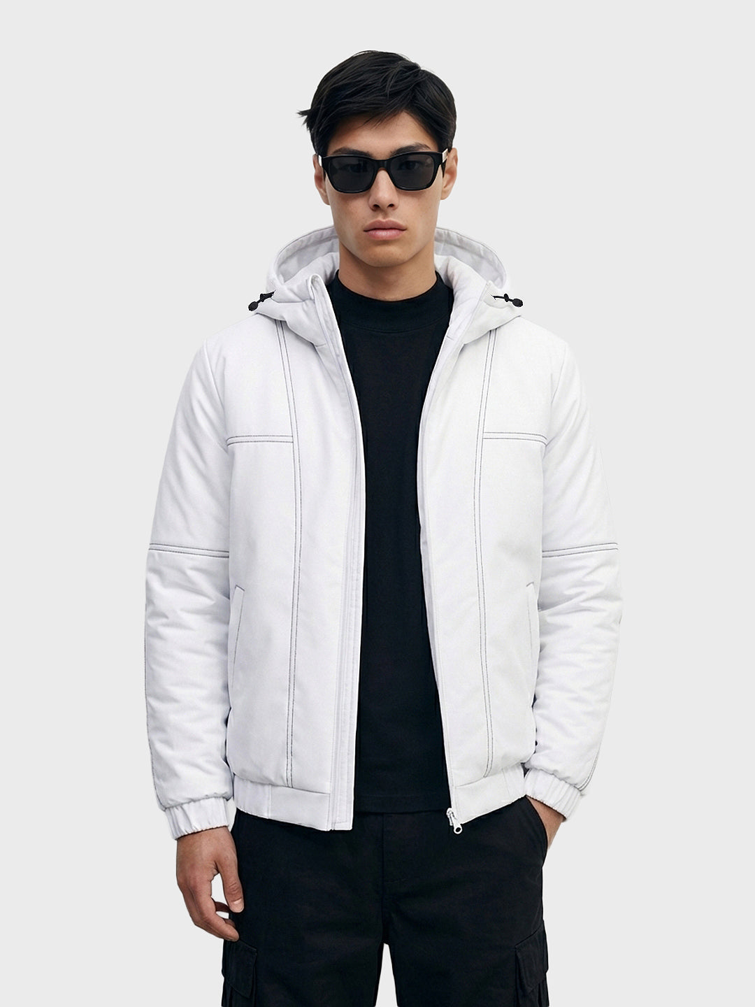 Men's White Relaxed Fit Textured Retro Jacket