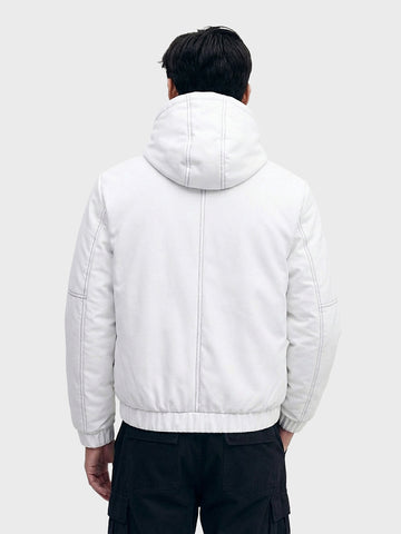Men's White Relaxed Fit Textured Retro Jacket