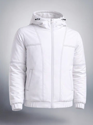 Men's White Relaxed Fit Textured Retro Jacket